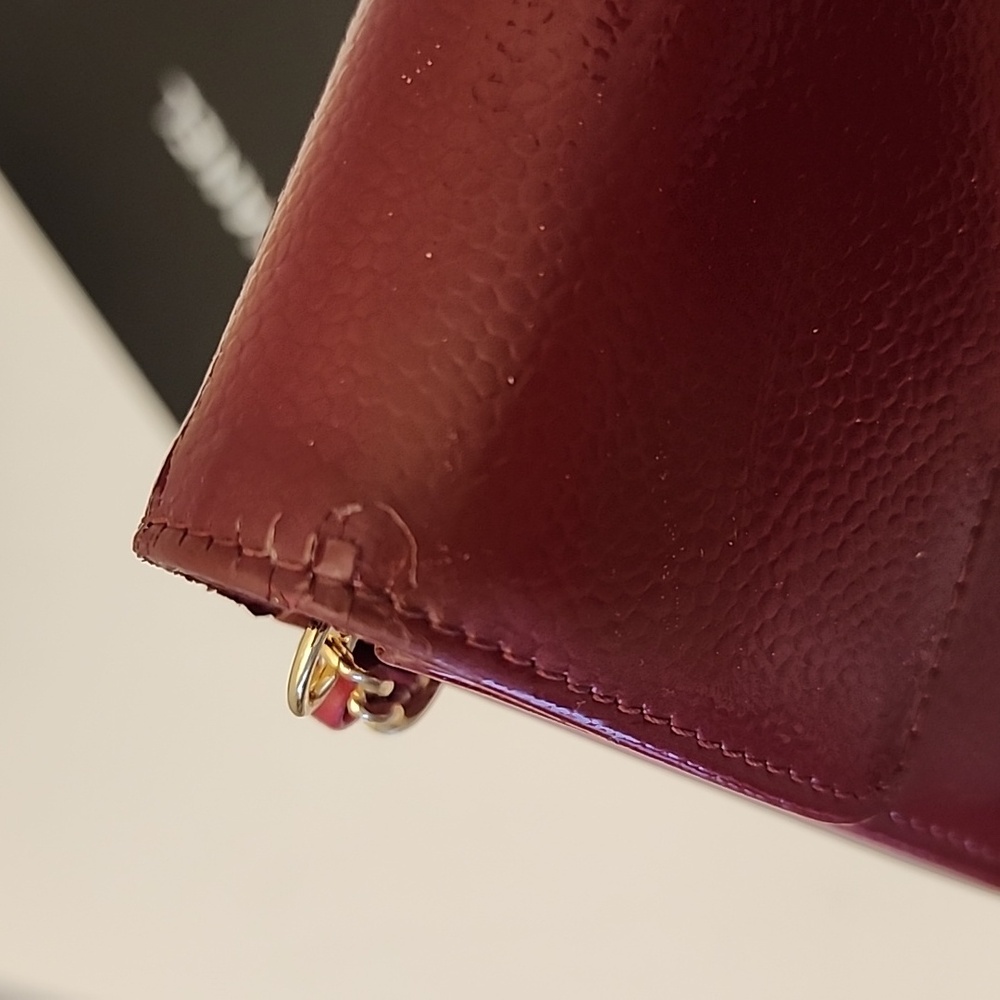 Chanel Continental CC Flap Wallet Purse Glazed Calfskin Entrupy COA Burgundy - Picture 13 of 16